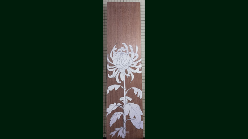 Chrysanthemum Tanzaku box - Wood Art HAS 木象嵌作家 蓮尾 知子